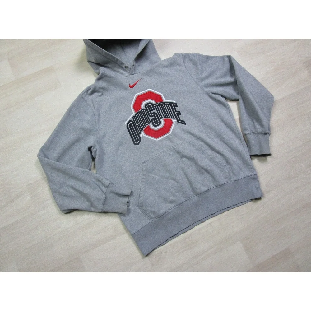 Vintage Ohio State Buckeyes Nike‎ Center Swoosh Hoodie Men's (L) Gray Sweatshirt